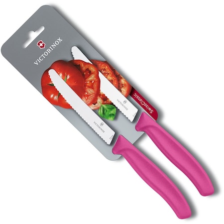 Swiss Army Brands 2024 Victorinox Kitchen Swiss Classic Utility - 2 Packs 4.5In Round, Serrated Blade Pink Packaged VIC-6.7836.L115B